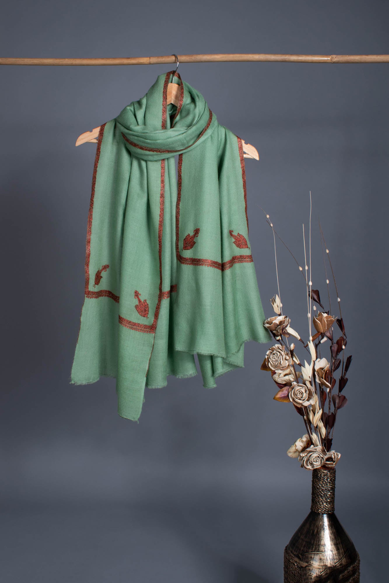 Mint Green Handloomed Pure Cashmere Wrap - ACAPULCO