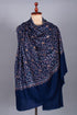 Prussian Blue Pashmina Shawl with Silk Embroidery - PESCARA