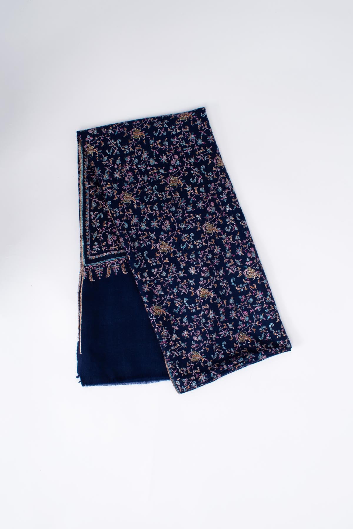 Prussian Blue Pashmina Shawl with Silk Embroidery - PESCARA