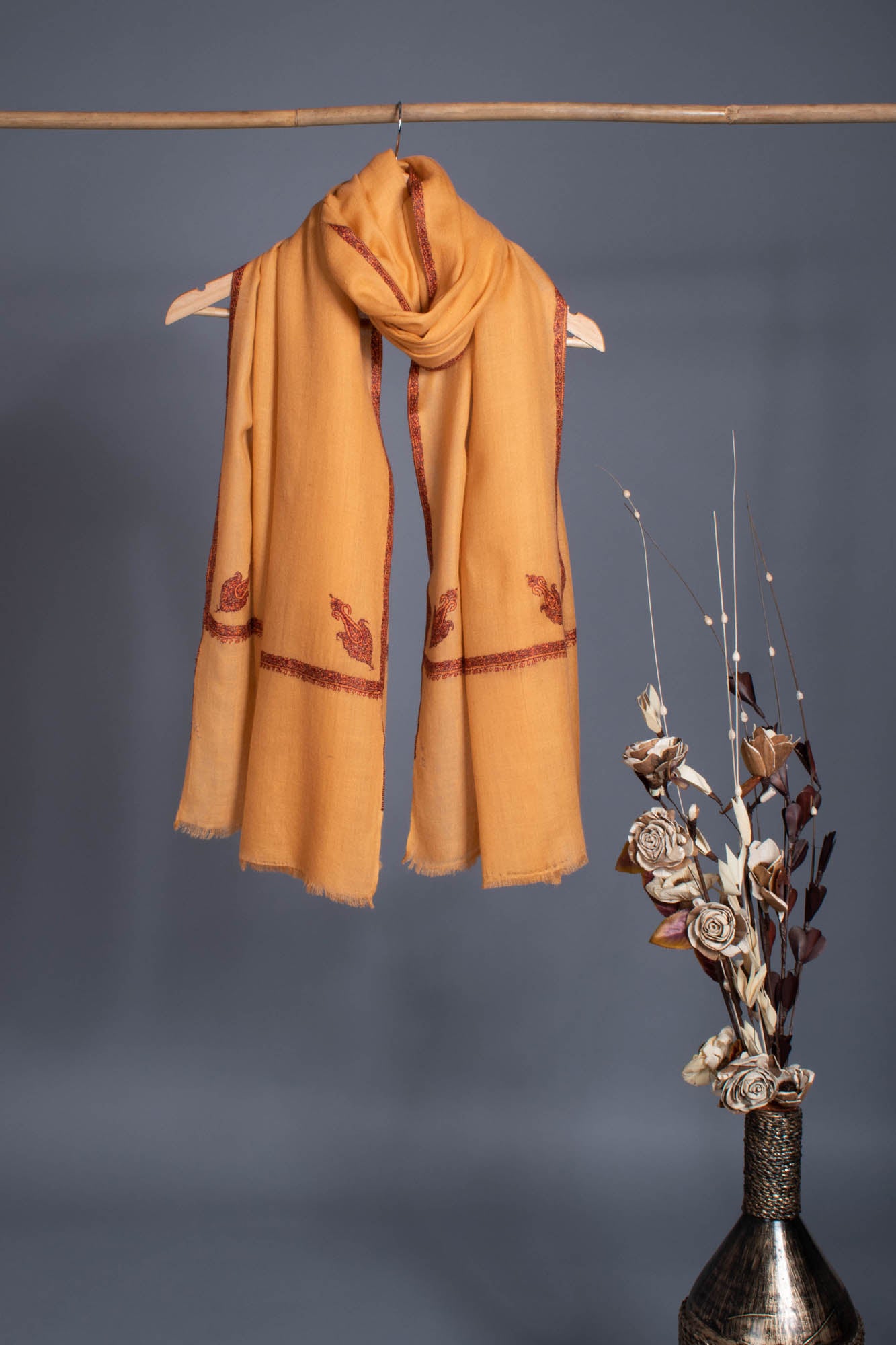 Tangerine Hand Embroidered Baildar Pashmina Shawl - MISSISSAUGA