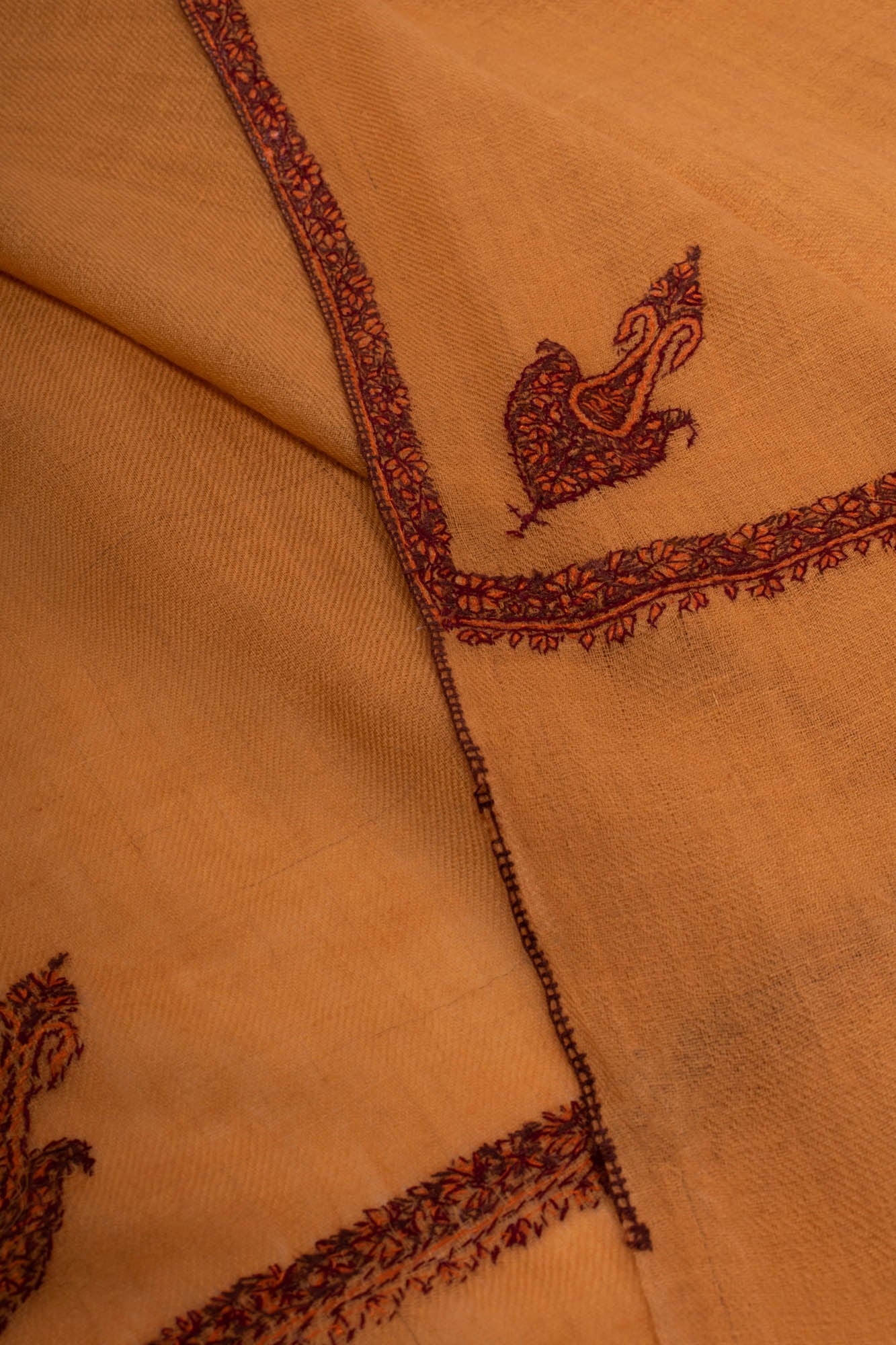 Tangerine Hand Embroidered Baildar Pashmina Shawl - MISSISSAUGA