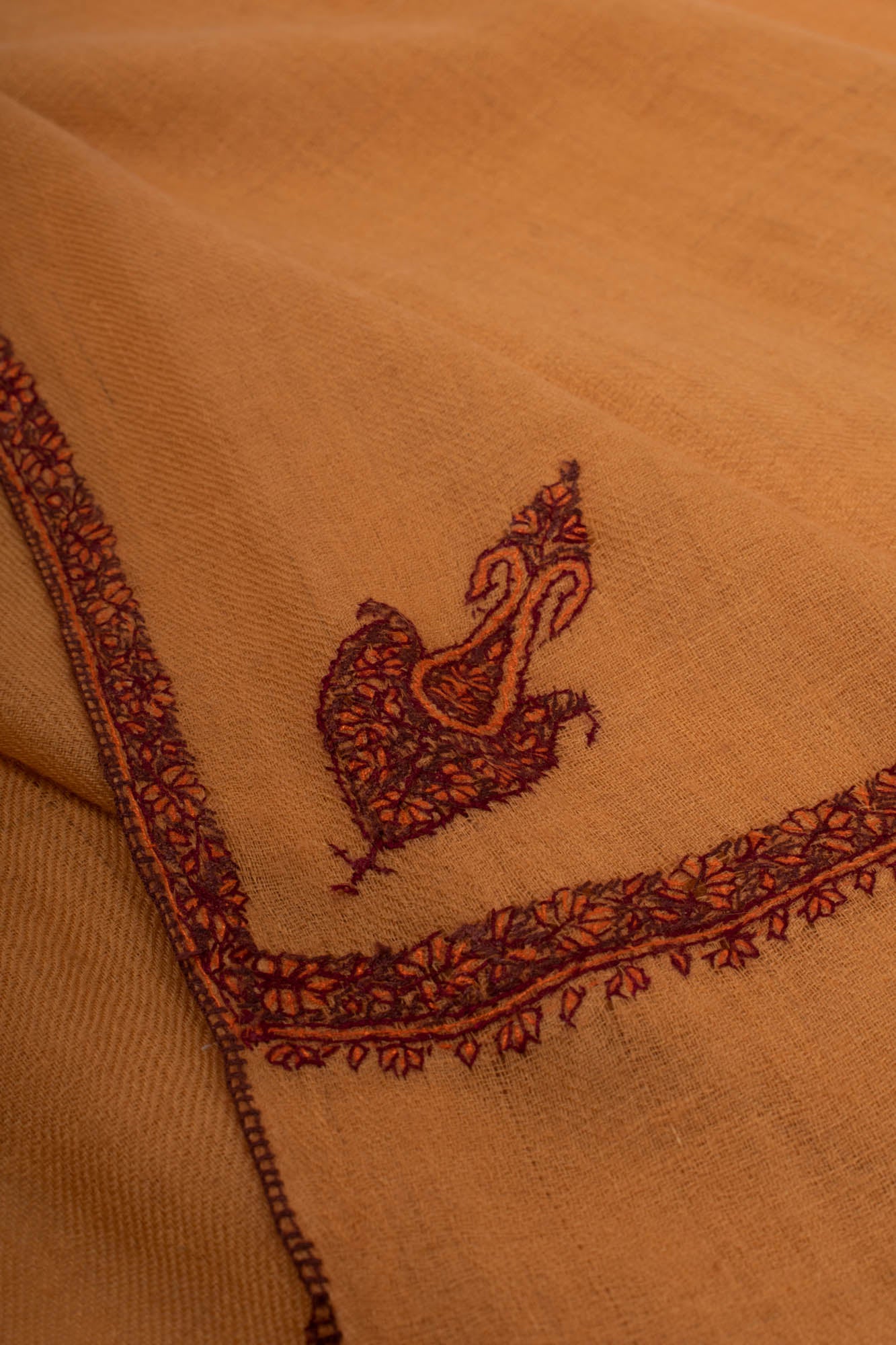 Tangerine Hand Embroidered Baildar Pashmina Shawl - MISSISSAUGA