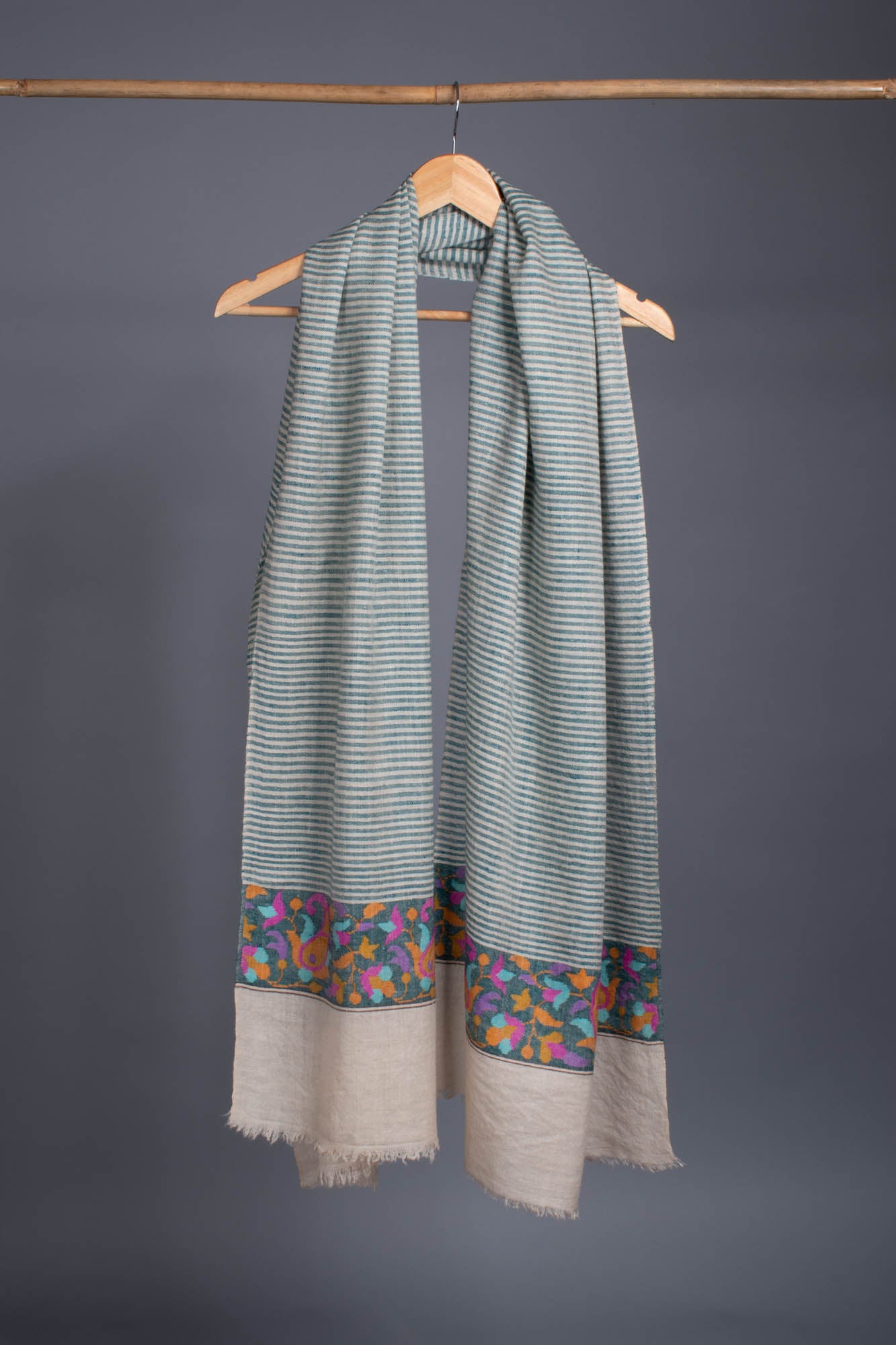 Blue and White Stripes Kani Pashmina Scarf - OLVERA